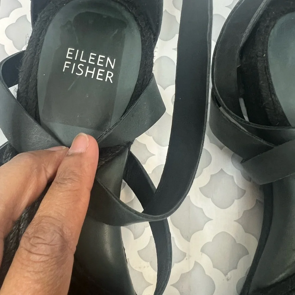 EUC Eileen Fisher Grey Nubuck Leather Strappy Espadrille Ankle Strap Sandal